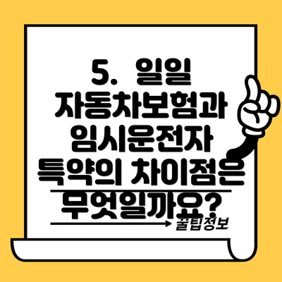 5.  일일 자동차보험과 임시운전자 특약의 차이점은 무엇일까요?