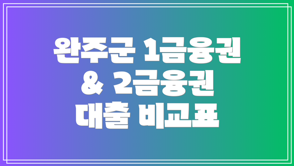 완주군 1금융권 & 2금융권 대출 비교표