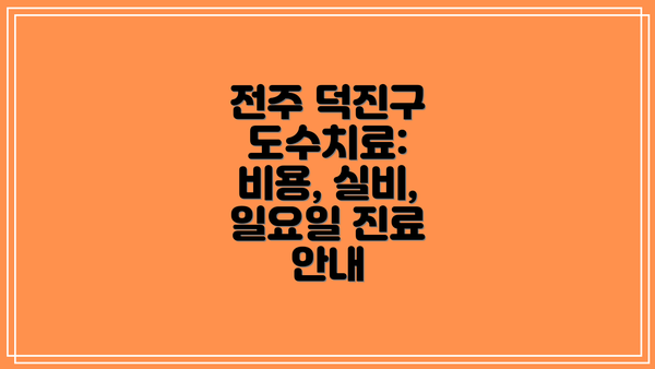 전주 덕진구 도수치료: 비용, 실비, 일요일 진료 안내