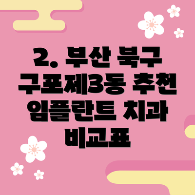 2. 부산 북구 구포제3동 추천 임플란트 치과 비교표