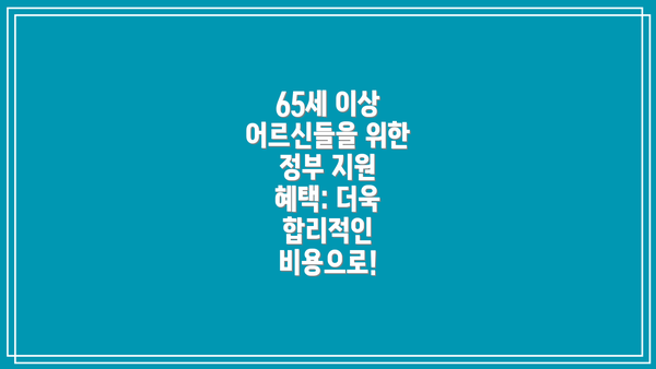 65세 이상 어르신들을 위한 정부 지원 혜택: 더욱 합리적인 비용으로!